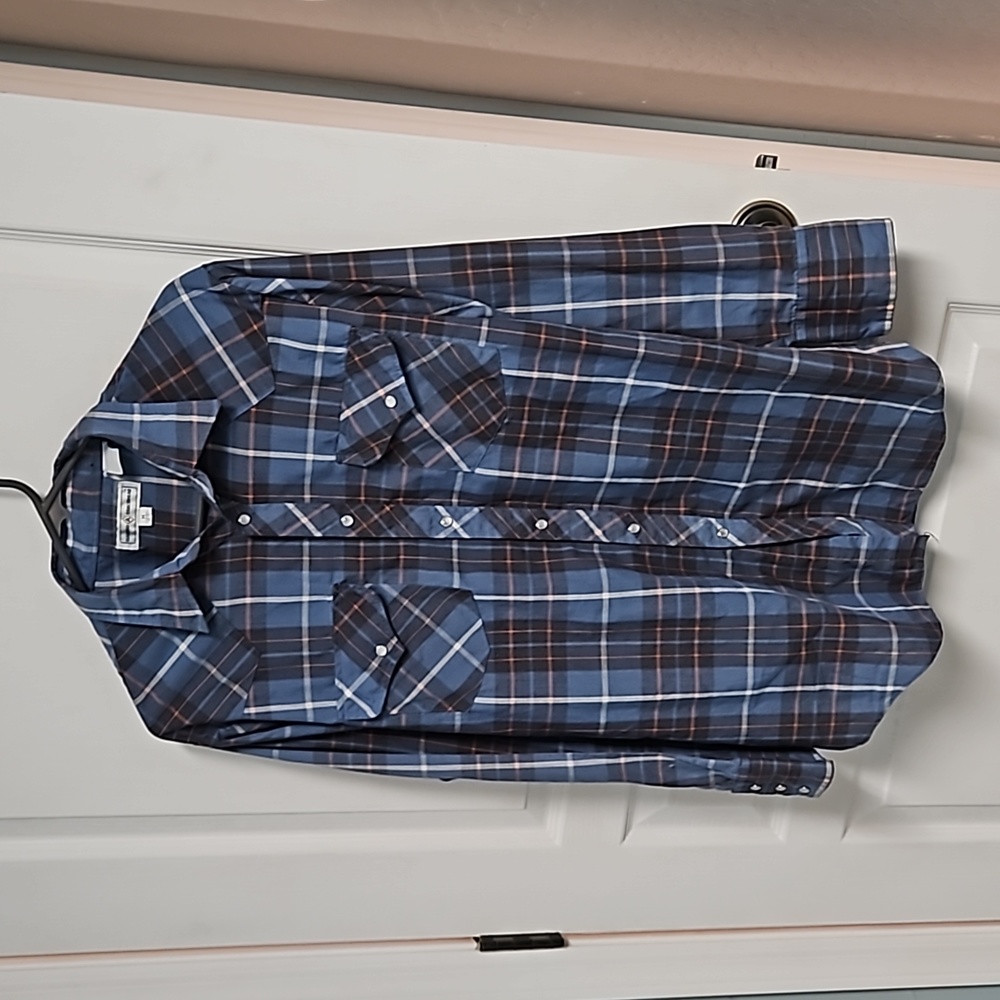 VINTAGE Diamond A Ranchwear Shirt Western Plaid Pearl Snap Blue red white Mens M